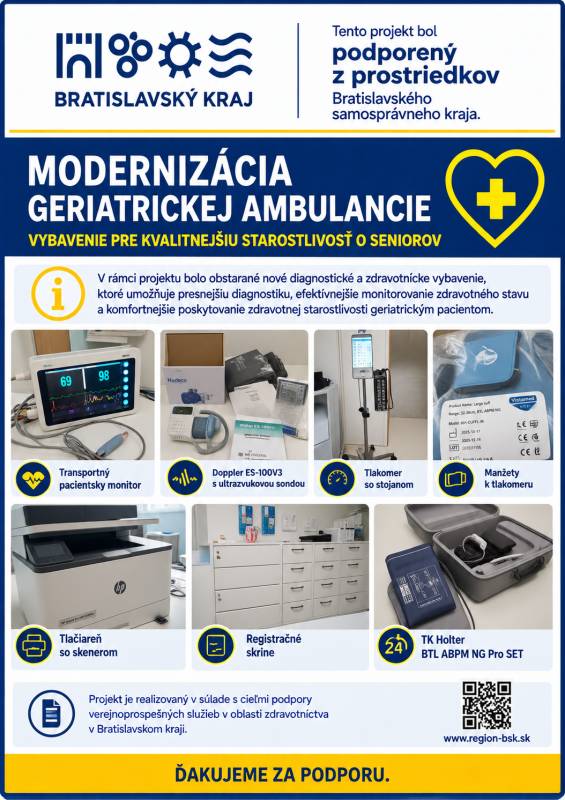 Modernizácia geriatrickej ambulancie vďaka podpore Bratislavského samosprávneho kraja