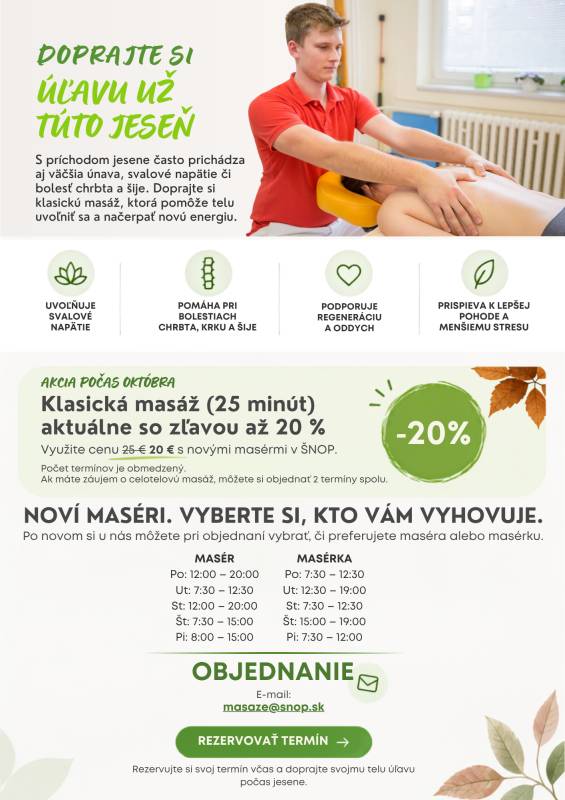 Masáž - akcia počas októbra - 20%